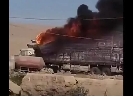 شاهد..موقف بطولي لسائق شاحنة محترقة ينقذ مدينة عمران من كارثة بعد اندلاع النيران فيها (فيديو)