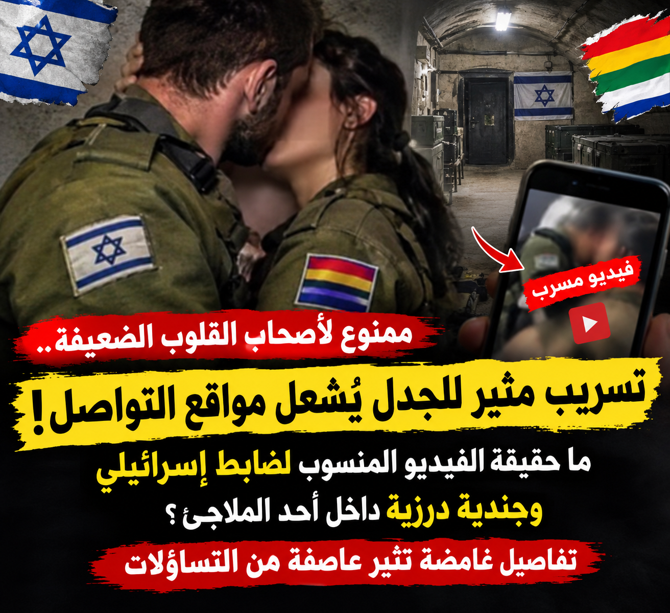 ممنوع لأصحاب القلوب الضعيفة.. تسريب مثير للجدل يُشعل مواقع التواصل! ما حقيقة الفيديو المنسوب لضابط إسرائيلي وجندية درزية داخل أحد الملاجئ؟